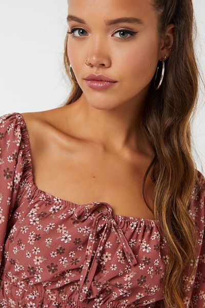 Ardene Daisy Floral Long Sleeve Milkmaid Top