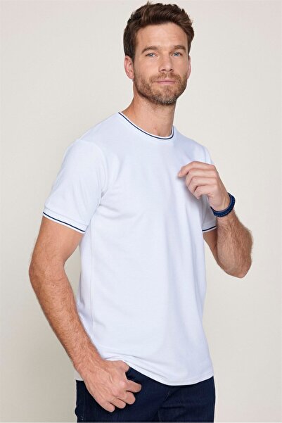 Tudors Ανδρικό T-shirt Slim Fit Slim Fit 100% βαμβακερό απλό πικέ λευκό μπλου...