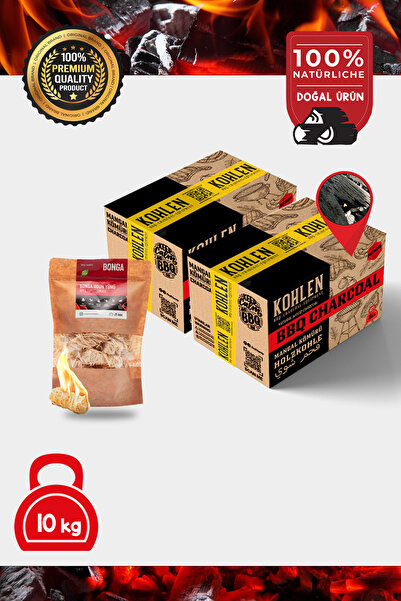 KOHLEN Mangal Başlangıç Seti | 2x 5KG Mangal Kömürü | 700gr Bonga Tutuşturucu