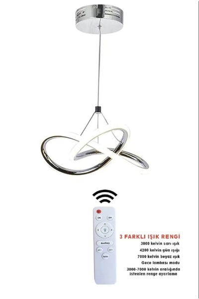 RANSOM 3 Renk Krom Kumandalı Dimmerli 4 Modlu Modern Sarkıt Led Avize