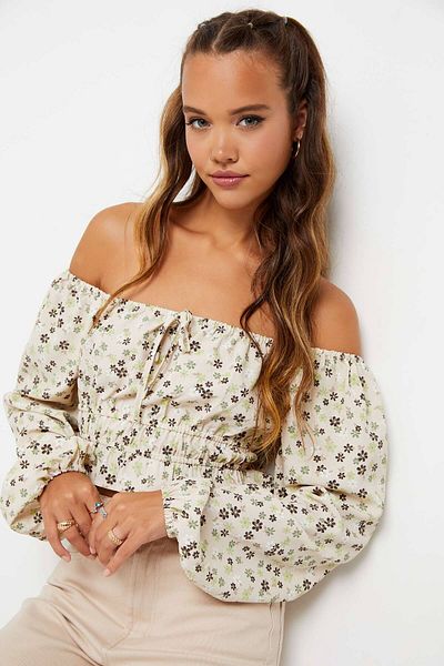 Ardene Daisy Floral Long Sleeve Milkmaid Top