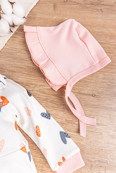 Babymod Kalp Desenli Fırfırlı Şapkalı Kız Bebek Tulum