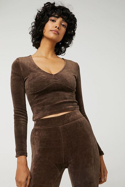 Ardene Velour Plunge V-Neck Cropped Top