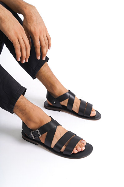 DaphneSandals Black Genuine Leather Men's Sandals - K1027
