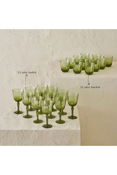 Bella Maison Colore Cut Glass-Goblet Set 24 Pcs Green