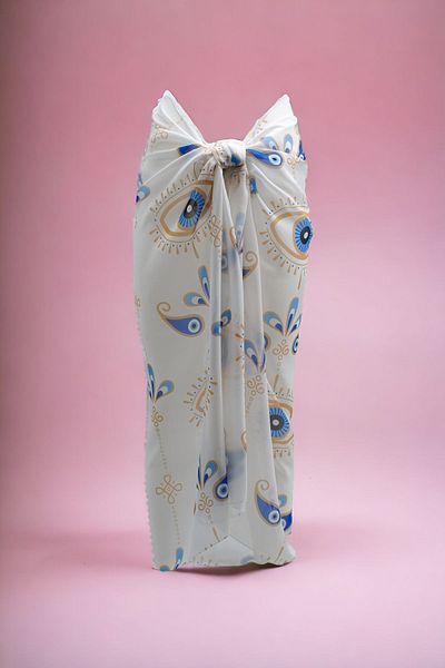 pistore Chiffon White Eye Patterned Long Pareo Women's Beach Dress New Season