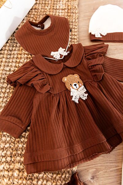 Babymod 5-Piece Baby Girl Hospital Outlet Baby Set with Teddy Bear Figure and Bow