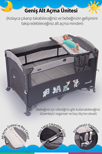 Prego Premium Line Alt Açma Üniteli Anne Yanı Oyun Parkı + Yatak Hediyeli