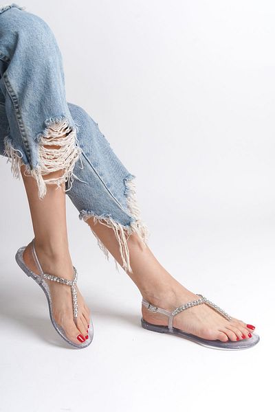 SHOEMARK Juna Women's Sandals - Transparent Glitter and Stone Detail