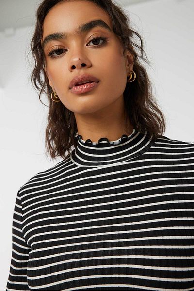 Ardene Striped Lettuce Edge Long Sleeve Top