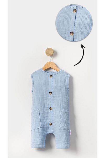 Bubito Unisex Baby and Kids Blue Sleeveless Cotton Jumpsuit