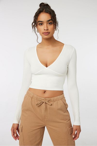 Ardene Long Sleeve Deep V-Neck Top