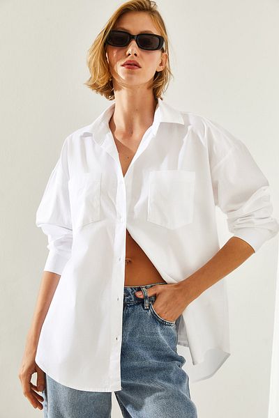 Bianco Lucci Dámská plátěná košile – dvojitá kapsa, základní model 60251449
