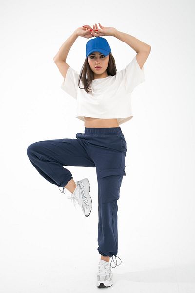 Comm-Ci Uzziel Navy Blue - Cargo Pocket and Elastic Leg Knitted Trousers