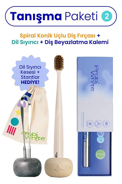 Probident Meet Pack2 - Spiral Tapered Tip Toothbrush, Tongue Stripper and Whitening Pen