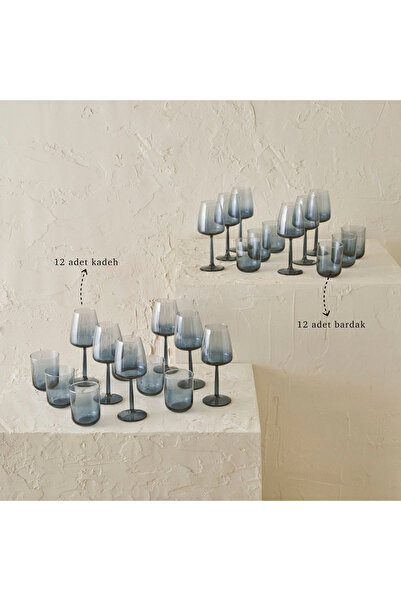 Bella Maison Soft Bardak-Kadeh Seti 24'lü Mavi