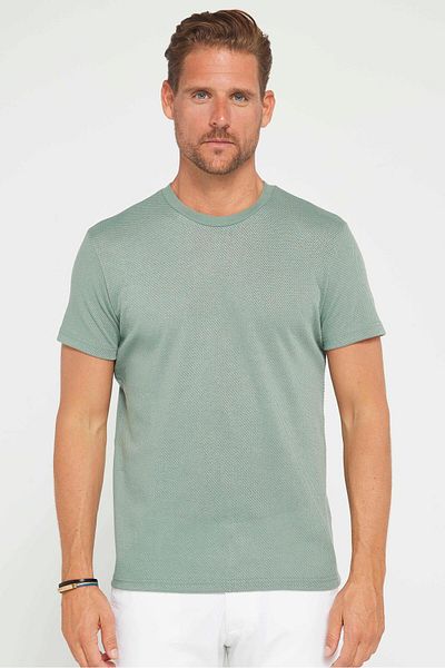 Tudors Πλεκτό T-Shirt Green Slim Fit Crew Neck - Εύκαμπτο Ύφασμα