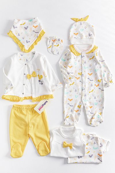 Babymod Squirrel Themed Frilly 8 Piece Baby Girl Hospital Outlet Baby Set