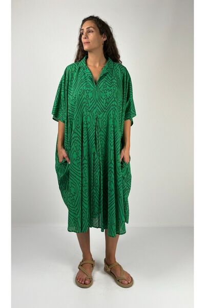 Socrates HERA KISA  Kaftan Desenli El Baskısı Oversize  Midi Boy