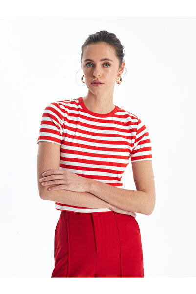 LC Waikiki Γυναικείο μπλουζάκι με ριγέ κοντομάνικο λαιμόκοψη