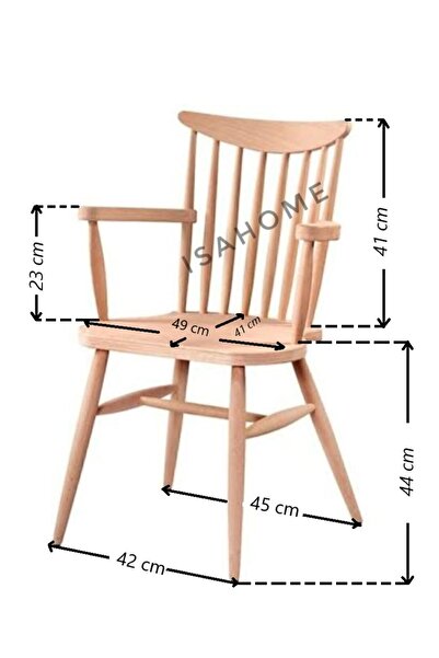 ISAHOME Kırlangıç Kollu Yıldız Sandalye Ham Ahşap Model 4 Adet