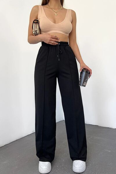 CNG MODA Γυναικείο φαρδύ παντελόνι σε μαύρο ριγέ