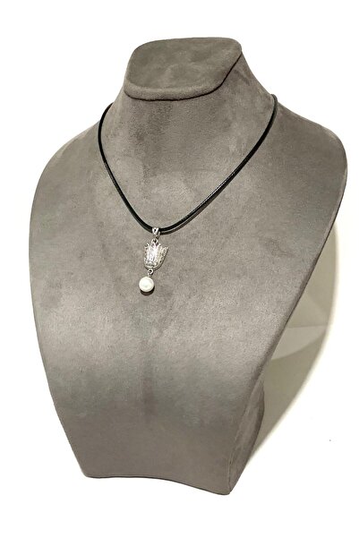 Doğan Silver 925 AYAR GÜMÜŞ OTANTİK  ZİRKON TAŞLI İNCİLİ ,DERİ KORDUNLU  KOLYE