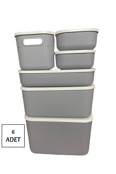 Bayev 6 Pieces Storage Gray Set 5 Sizes Multi-Purpose In-Cabinet Organizer Box with Lid Decorative Storage Box