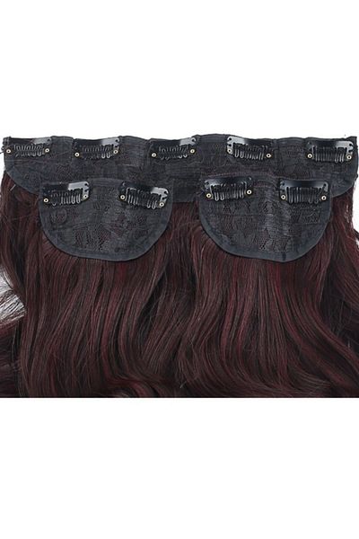 AKOLİFE Dark Red Wavy Hem + 2 Side Snap Hairpiece Hair Set - Human Hair Texture