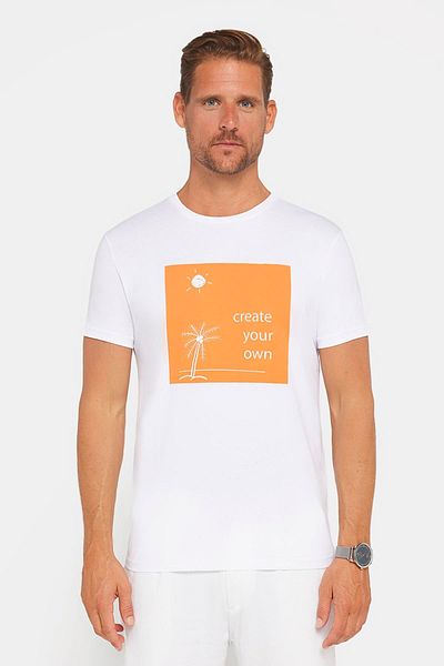 Tudors Λευκό T-Shirt με λαιμόκοψη - 100% βαμβάκι, απαλή υφή, στάμπα και λεπτή εφαρμογή