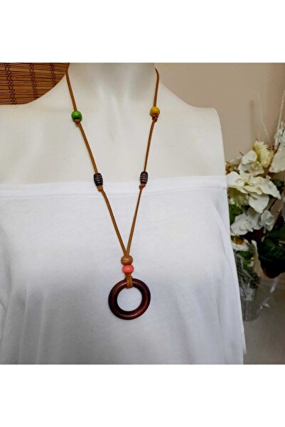 canan dizayn Bohem Ahşap Halka Otantik Kolye