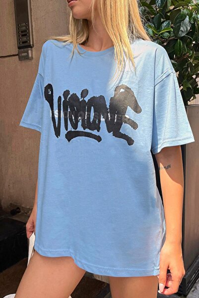 Swist Γυναικείο μπλουζάκι Oversize Blue Visione με στάμπα