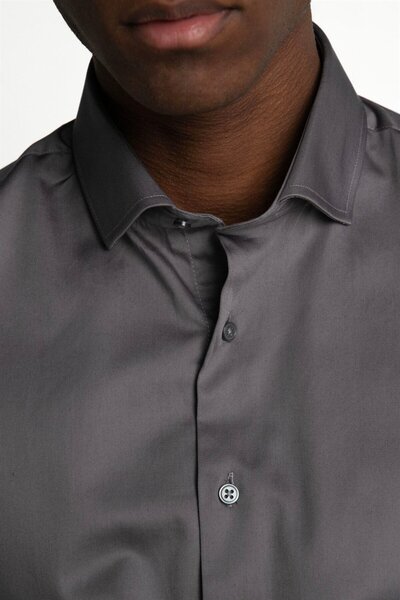Tudors Slim Fit Uzun Kollu Koton Saten Premium Seri Erkek Gri Gömlek