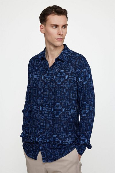 Tudors Slim Fit Μακρυμάνικο Slim Fit με τυπωμένο σχέδιο Viscose Sports ανδρικό πουκάμισο