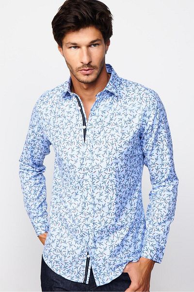 Tudors Slim Fit Μακρυμάνικο Slim Fit με στάμπα Oxford Texture Ανδρικό πουκάμισο