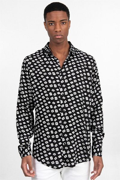 Tudors Slim Fit Μακρυμάνικο Slim Fit με τυπωμένο σχέδιο Viscose Sports ανδρικό πουκάμισο