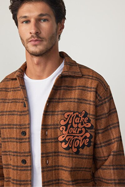 Tudors Relax Fit Uzun Kollu Kareli Baskılı Fleto Cep Salaş Kışlık Oduncu Erkek Gömlek