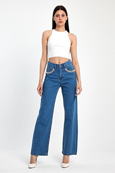 Basicpark Light Blue Denim - 100% Cotton, Stone and Pearl Detailed