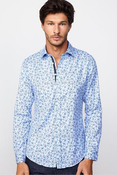 Tudors Slim Fit Μακρυμάνικο Slim Fit με στάμπα Oxford Texture Ανδρικό πουκάμισο