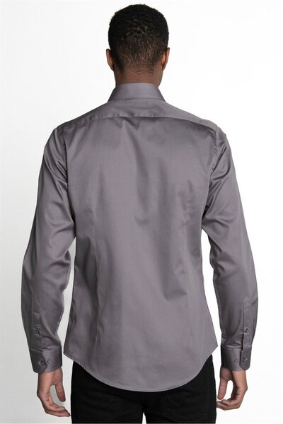 Tudors Slim Fit Uzun Kollu Koton Saten Premium Seri Erkek Gri Gömlek
