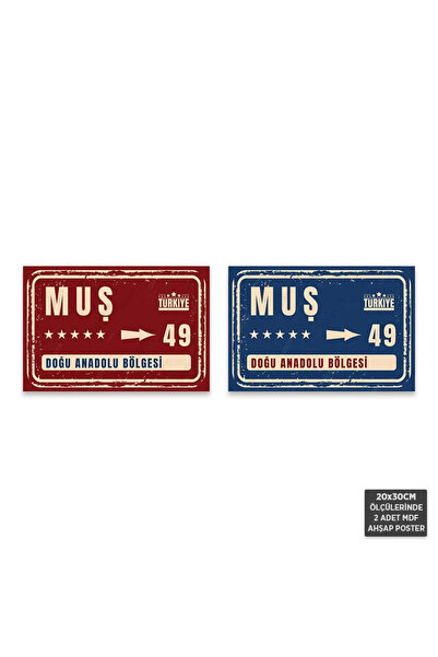 Hayal Poster PS1088 - Muş Şehir Tabelası Retro Mdf Ahşap Poster Set (2 Adet -...