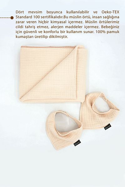 mordesign 4 Layer 100% Cotton Muslin Baby Blanket - Baby Swaddle, Muslin Cover and 2-Piece Bib Set