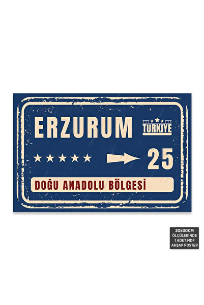 Hayal Poster PT1080 - Erzurum Şehir Tabelası Retro Mdf Ahşap Poster (20x30cm)