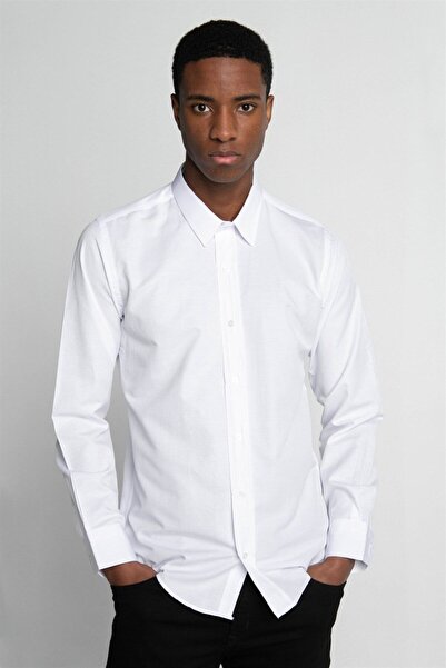 Tudors Λευκό Slim Fit μοντέρνο ανδρικό πουκάμισο - Μακρυμάνικο, Βαμβακερό, Ea...