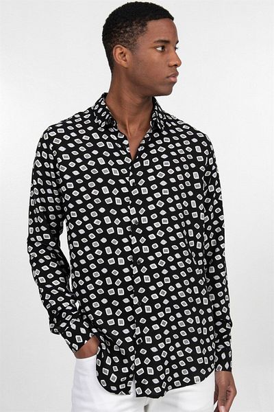 Tudors Slim Fit Μακρυμάνικο Slim Fit με τυπωμένο σχέδιο Viscose Sports ανδρικό πουκάμισο