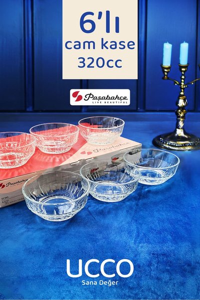 Paşabahçe 6'lı 320cc Büyük Echo Cam Kase Seti - Çerezlik, Sütlaç, Meze, Aşure...