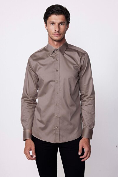 Tudors Modern Slim Fit Long Sleeve Cotton Satin Premium Series Gold Men's Shirt