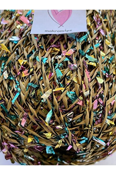 Makromİps Premıum Metalik Confeti Kâğıt Rafya Ip(50gr/m+-5)Simli Parlak Abiye Polyester Çanta Şapka Örgü ipi