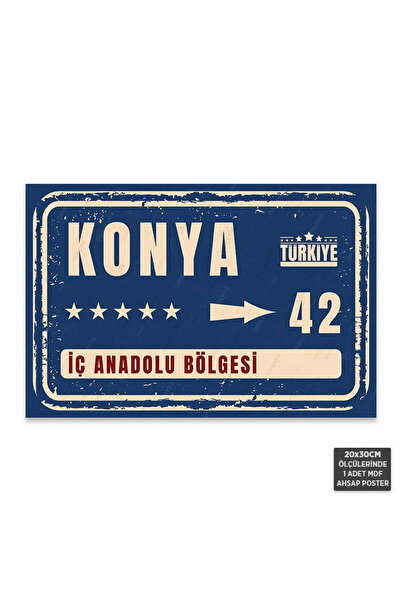 Hayal Poster PT1116 - Konya Şehir Tabelası Retro Mdf Ahşap Poster (20x30cm)