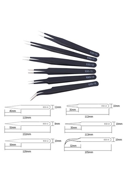 Art & Art مجموعة ملاقط سوداء مكونة من 6 قطع